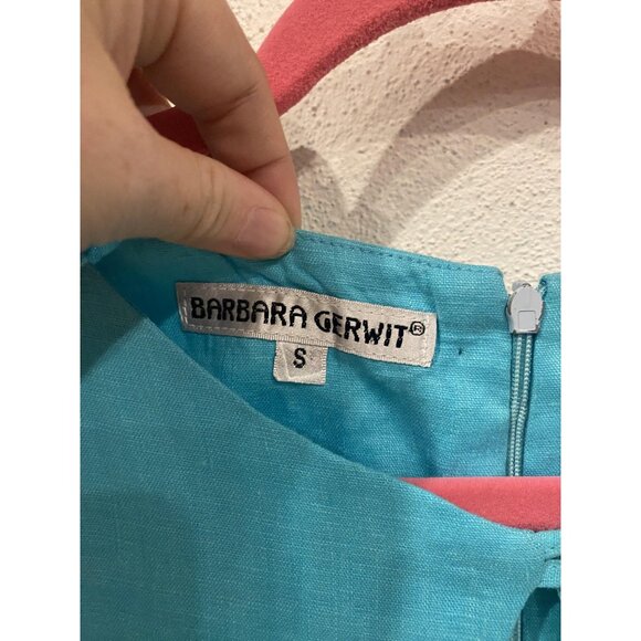 Barbara Gerwit Shift Dress Womens Small Turquoise Embroidered Hem Sleeveless - Picture 3 of 4